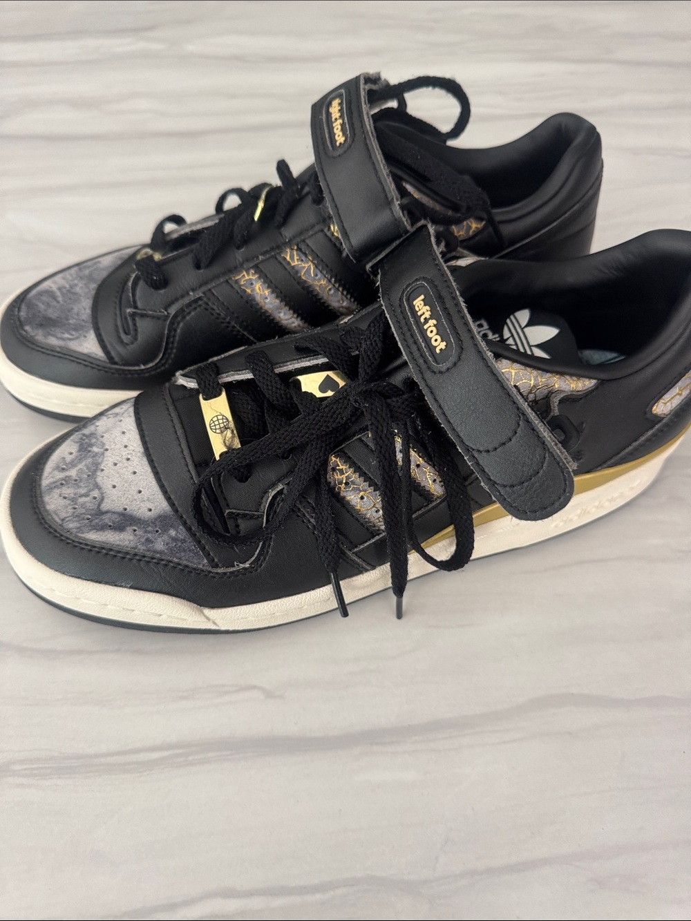 adidas black & gold low-top sneakers with patterned panels